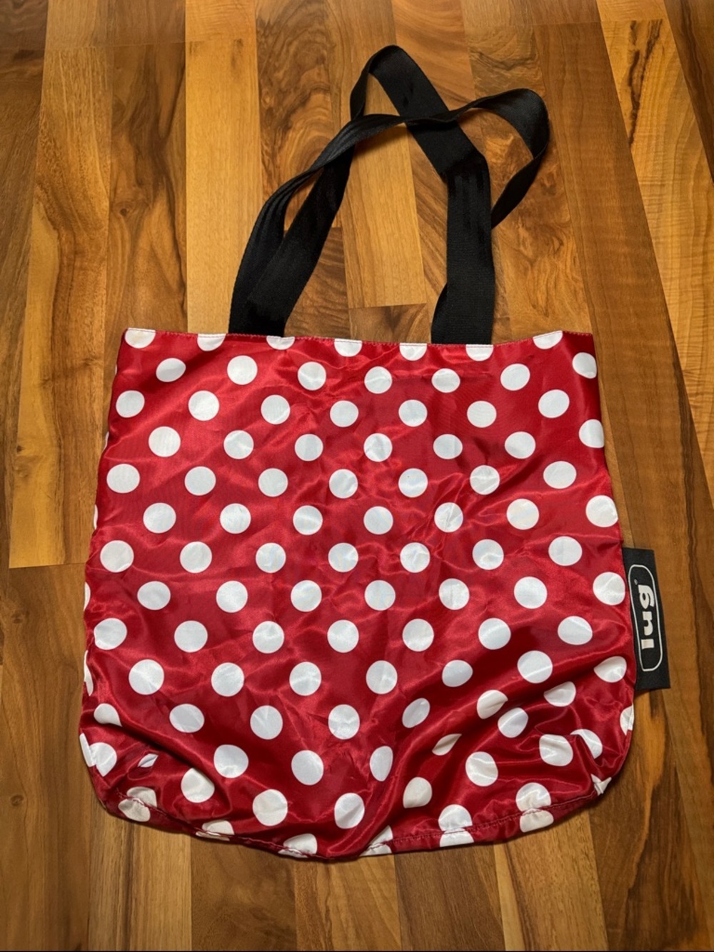 lug Red and White Polka Dot Tote with Black Straps - Picture 2 of 3